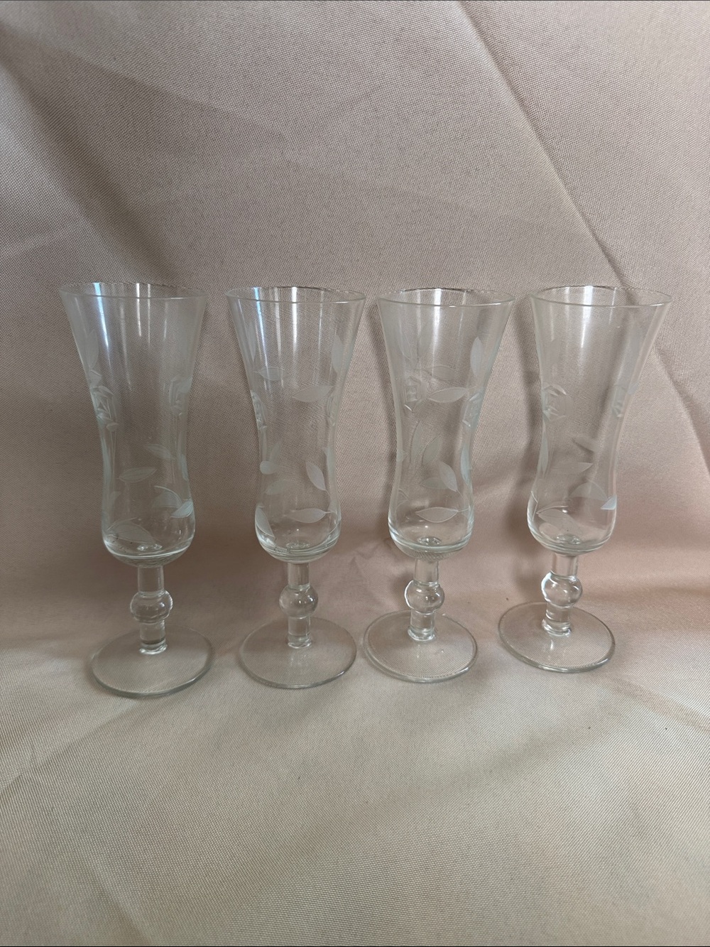 Vintage Javit Crystal Rose Etched Cordial Glasses - Set of 4